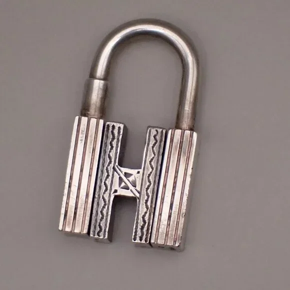 HERMES Logo Touareg H Cadena Padlock Bag Charm Silver